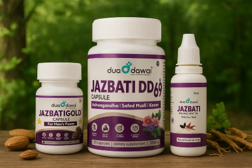 Jazbati Combo Kit – Ayurvedic Stamina Booster Capsules & Enhancement Oil for Men